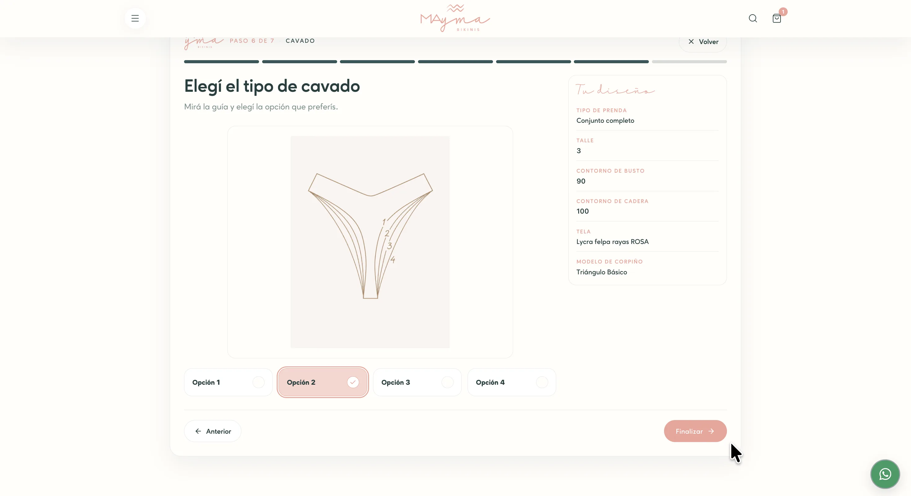 Último paso para elegir el nivel de cavado
