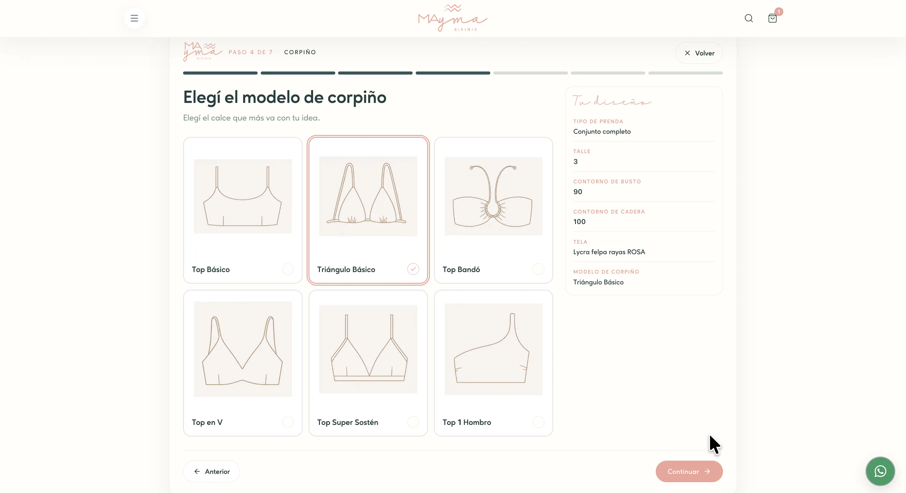 Selección visual del modelo de corpiño