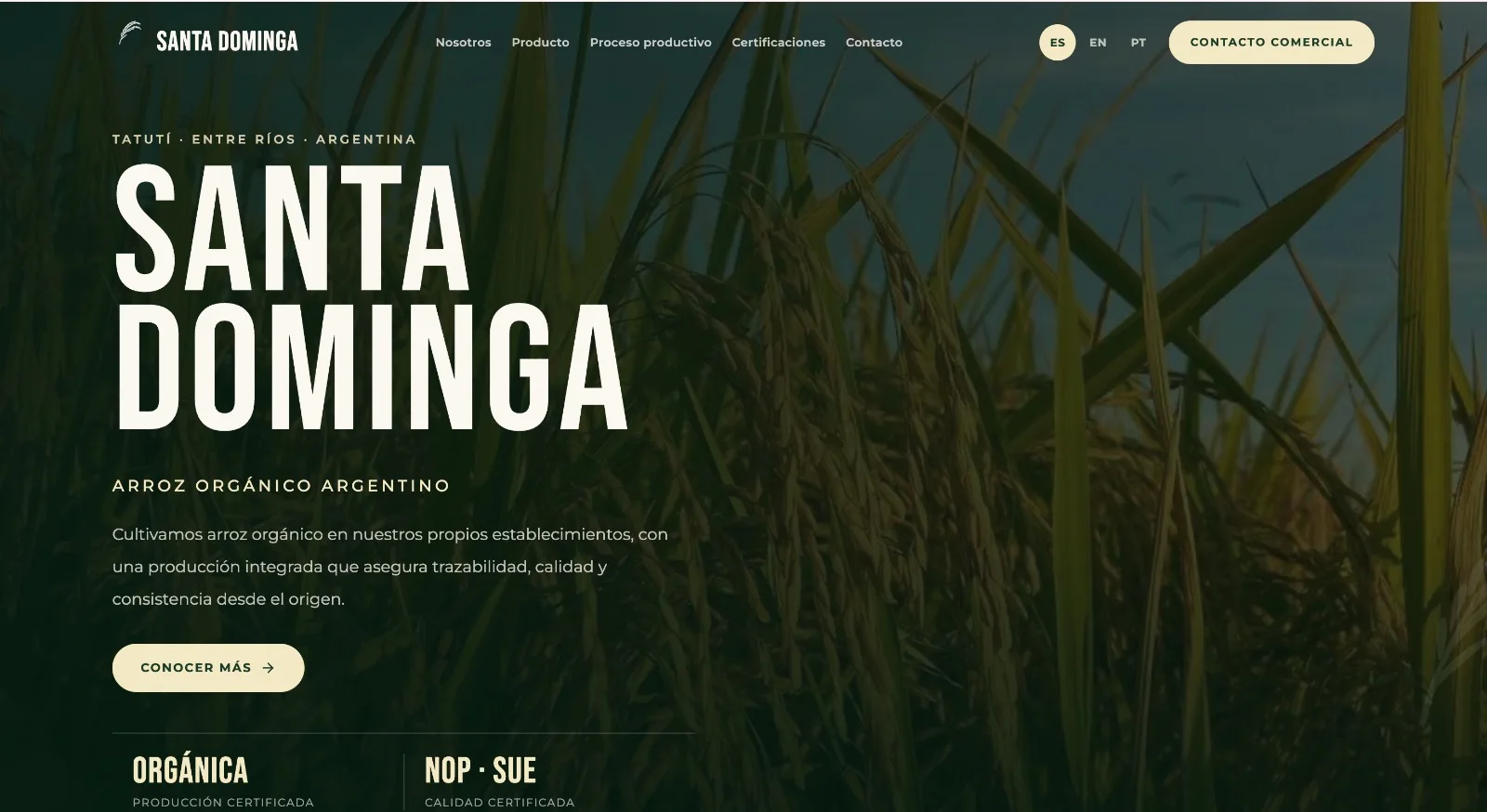 Home de Santa Dominga sobre el cultivo de arroz orgánico en Tatutí, Entre Ríos