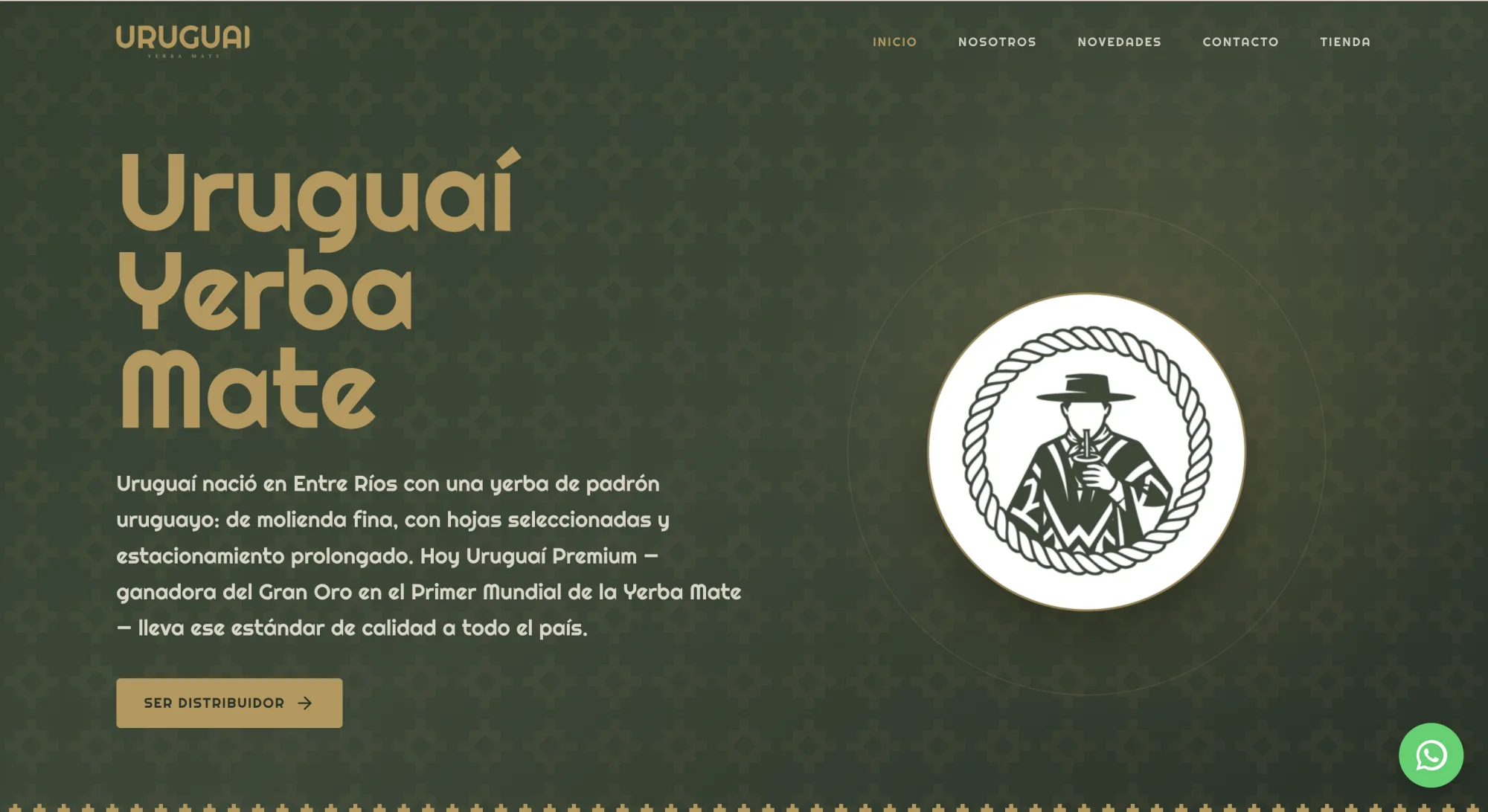 Home del sitio institucional de Uruguaí, con presentación de marca y acceso para distribuidores