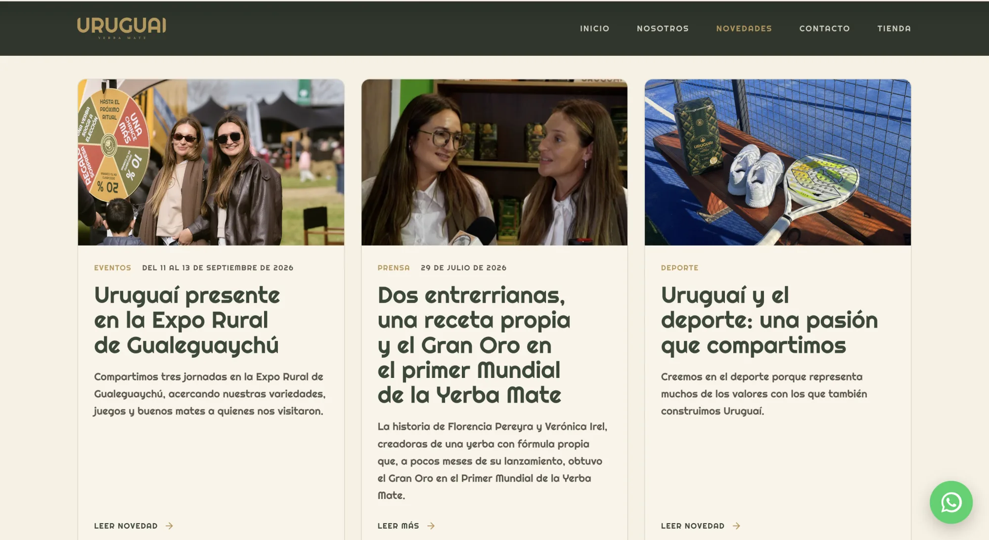 Sección de novedades de Uruguaí con contenidos de eventos, prensa y deporte