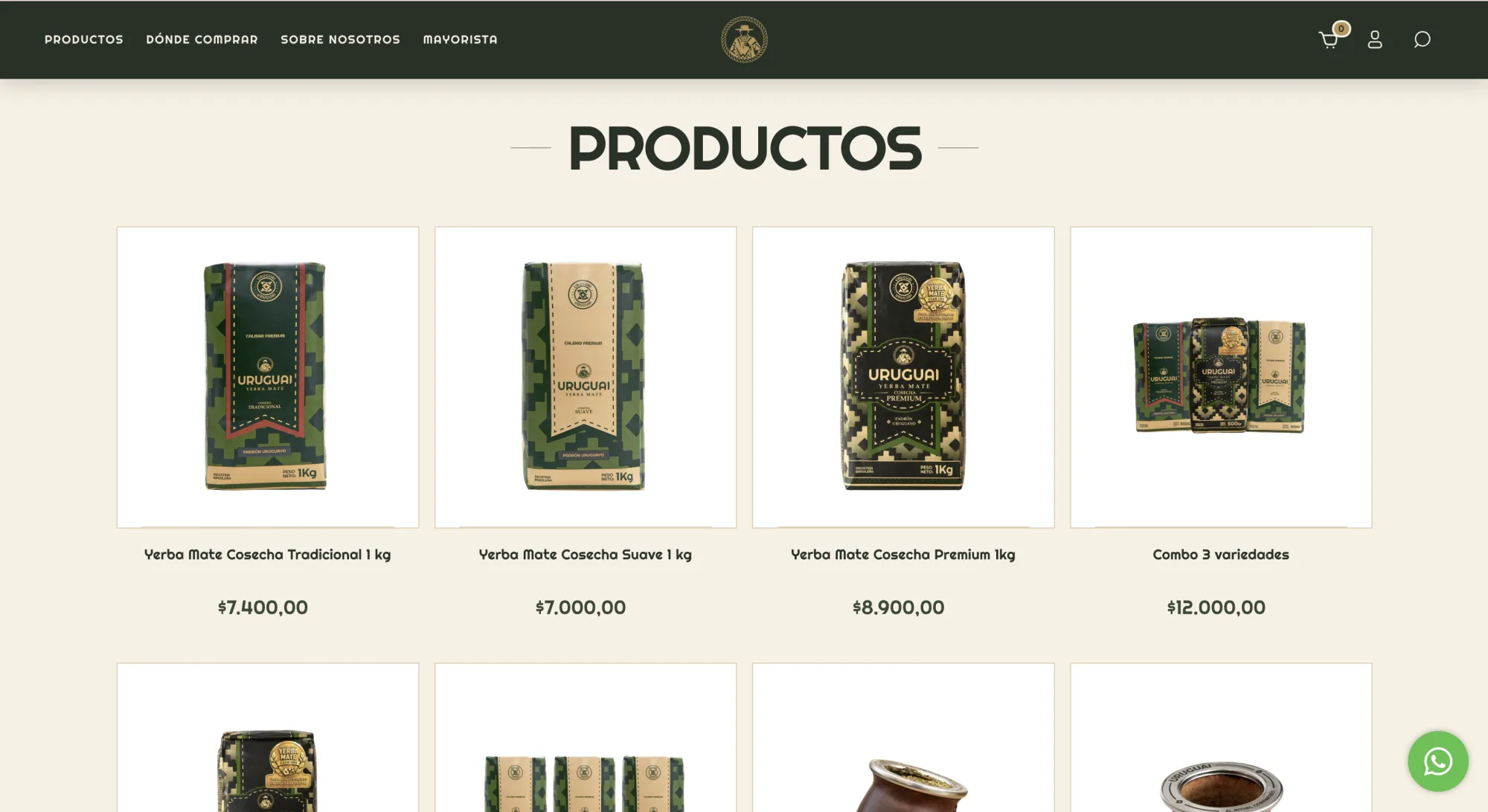 Catálogo del ecommerce con variedades, combos y accesorios de Uruguaí